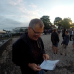 Dad 'attempting' to sign along at the witch burning.